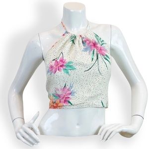 Gianni Bini Floral High-Neck Halter Crop Top